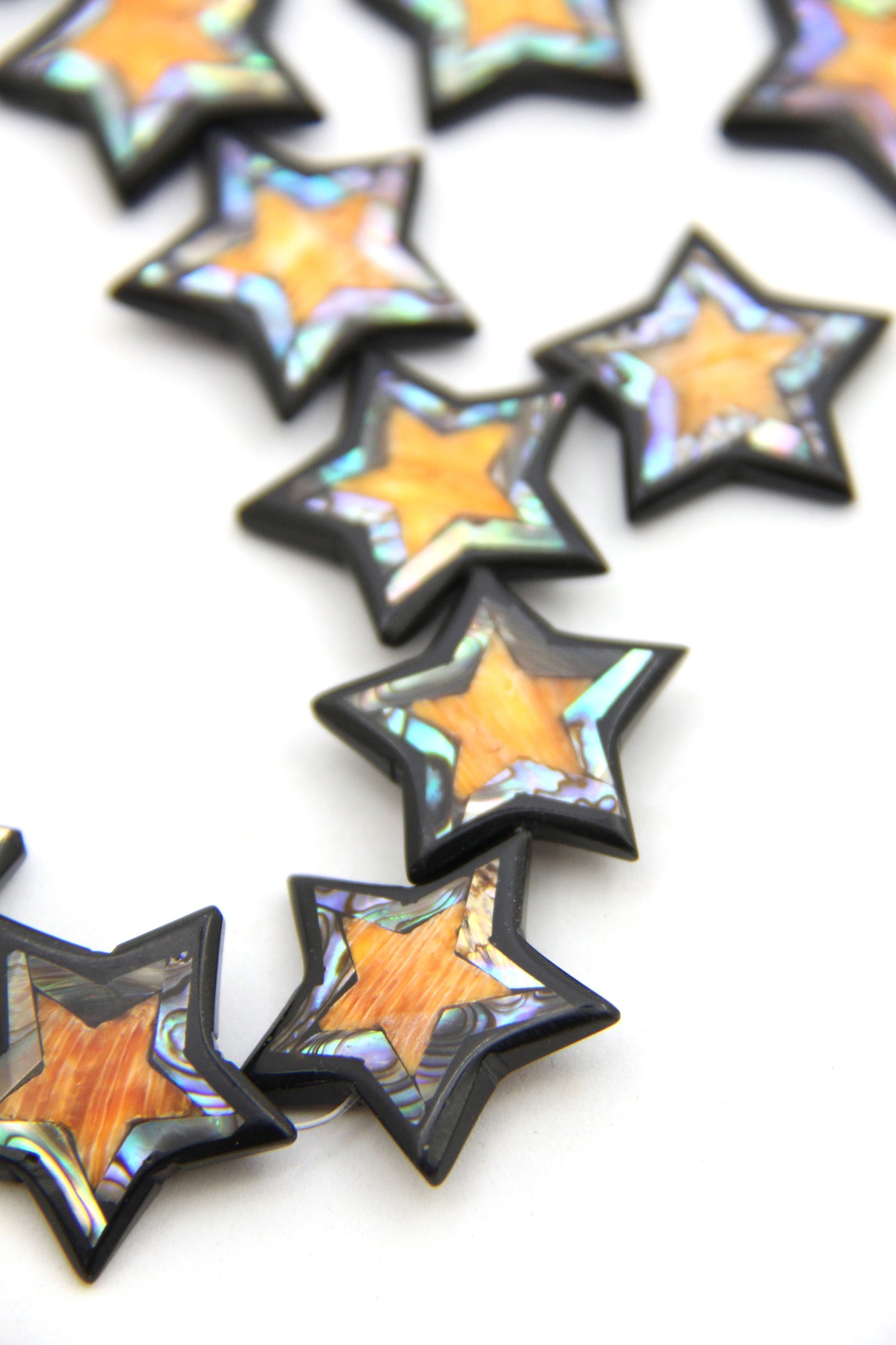 Star Shaped Ebony Wood, Abalone, and Spiny Oyster Inlaid Bead, 1 Charm