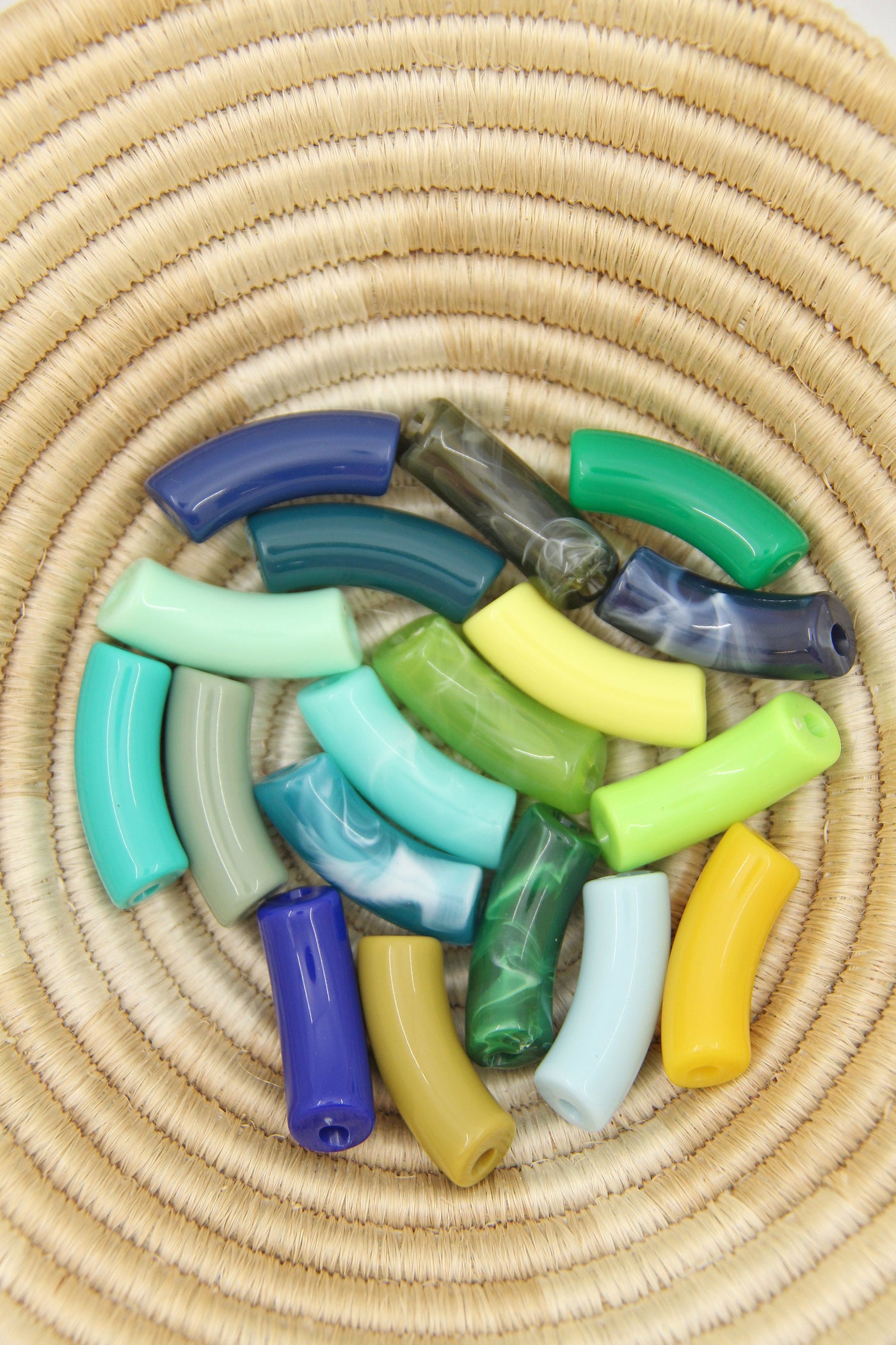 Acrylic Bamboo Bead Grab Bag, Assorted 12mm Curved Tube Beads, 18 beads