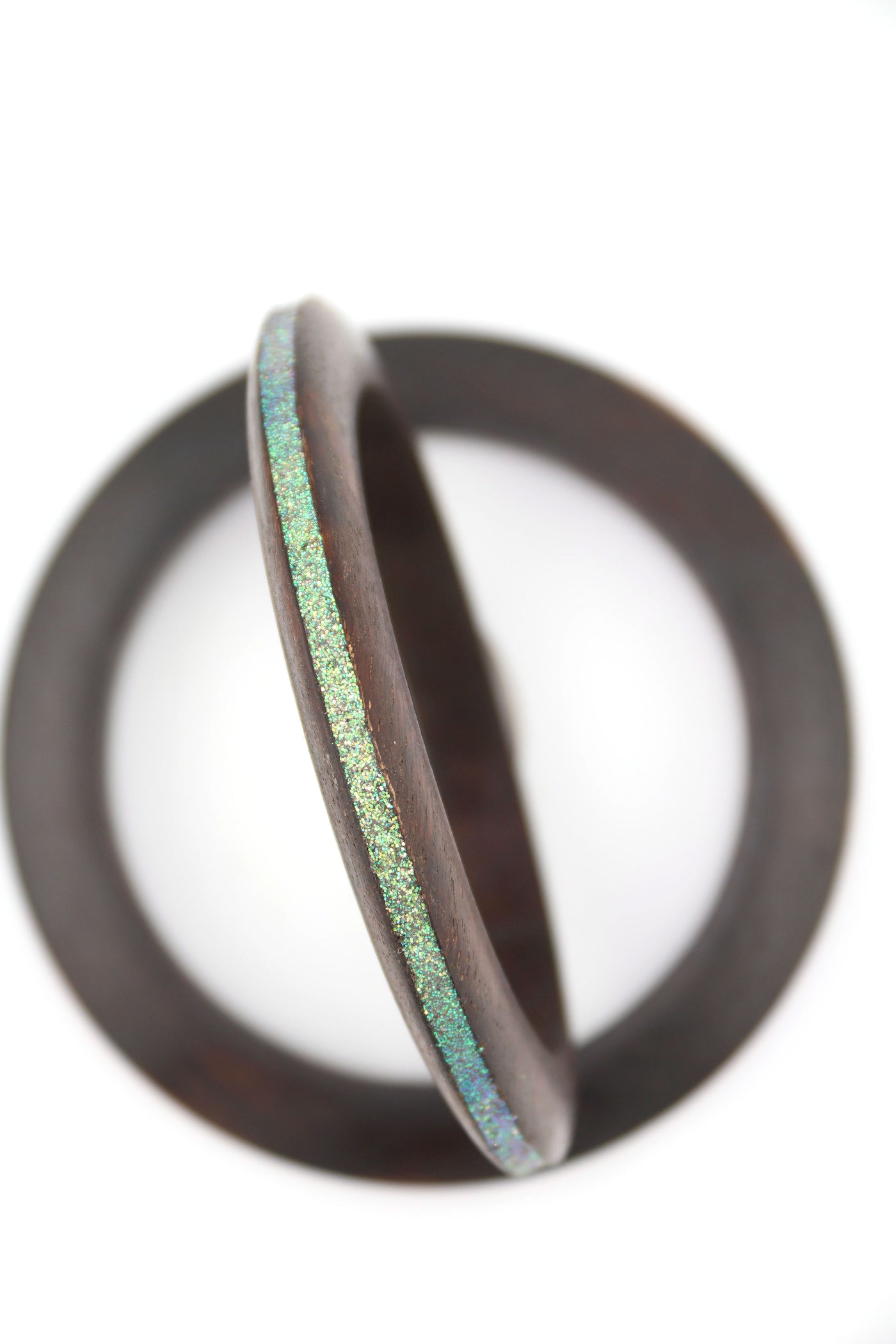 Glittery Kadam Wood Bangle from India, Dark Brown & Blue, Green. The Kadamba tree is often