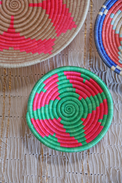 August African Basket Collection, Pink, Green, Blue, from Rwanda, Set of 3