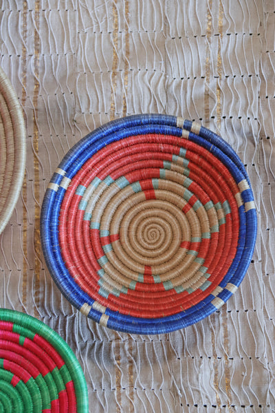 August African Basket Collection, Pink, Green, Blue, from Rwanda, Set of 3