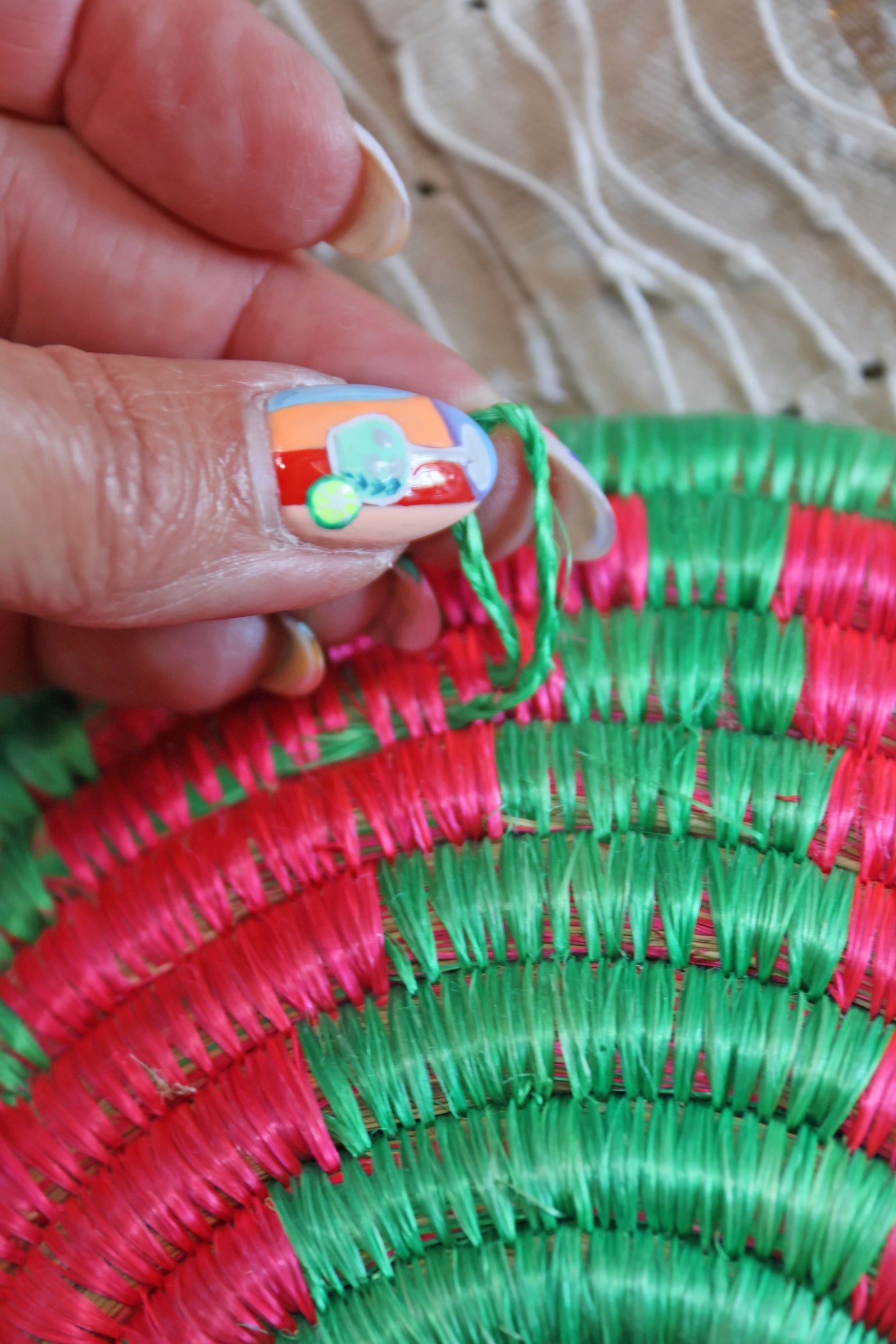 August African Basket Collection, Pink, Green, Blue, from Rwanda, Set of 3