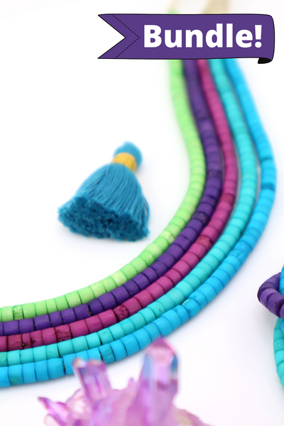 Bead Bundle: Aurora Borealis Inspired Handmade Heishi Bone Beads, 5x3mm, 5 Strands & Colors, 400+ Beads