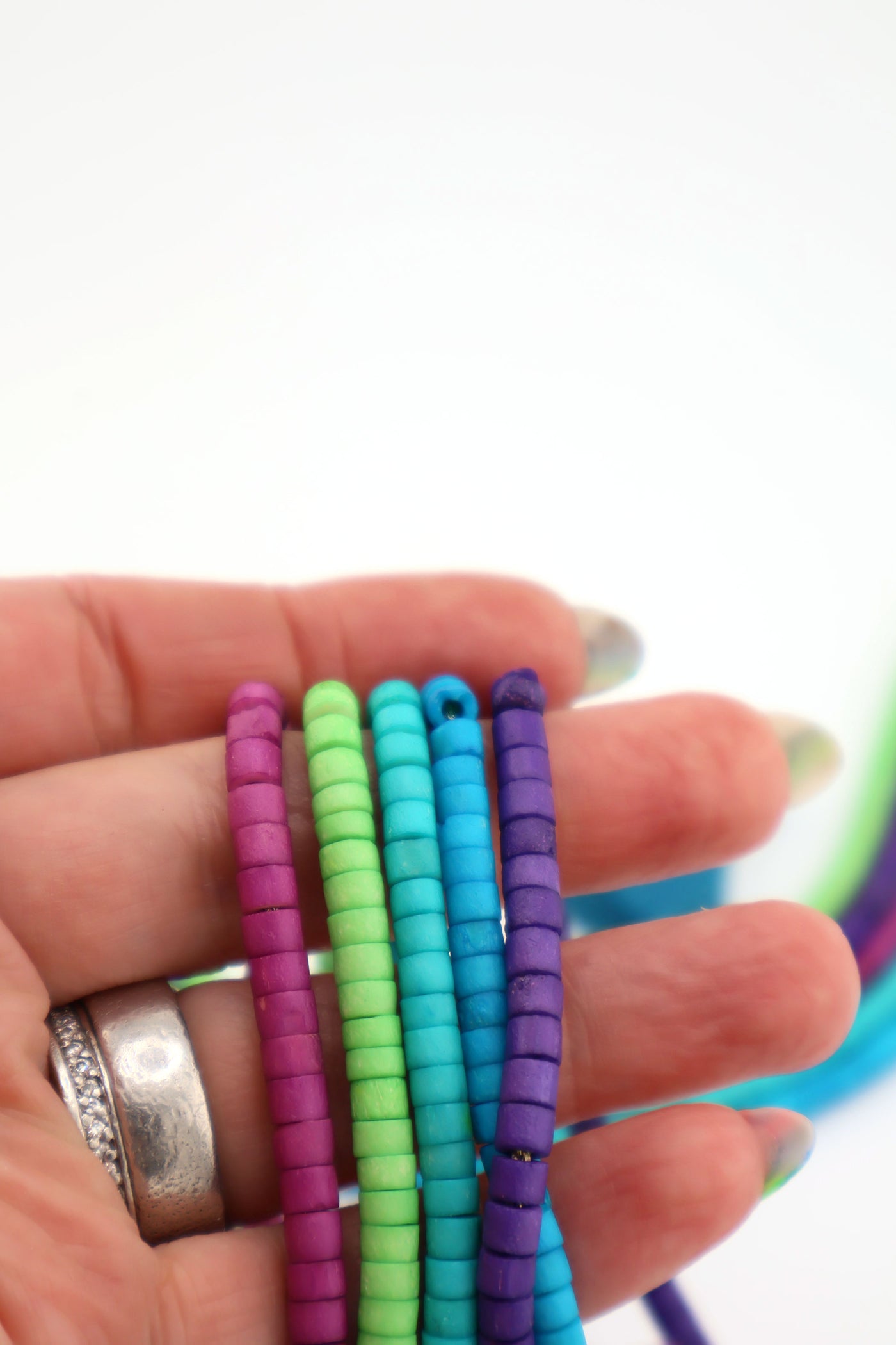 Bead Bundle: Aurora Borealis Inspired Handmade Heishi Bone Beads, 5x3mm, 5 Strands & Colors, 400+ Beads