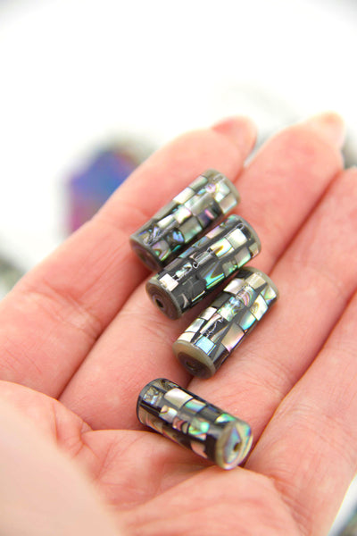 Natural Mosaic Abalone Tube Beads, 9x20mm, 1 piece