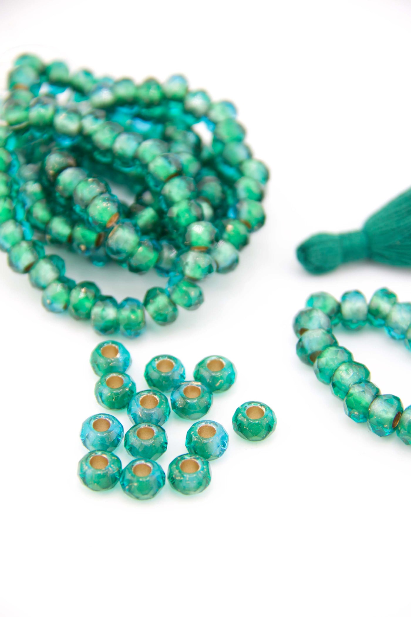 Teal Czech Glass with Gold Lining, 9x6mm, 25 Large Hole Beads