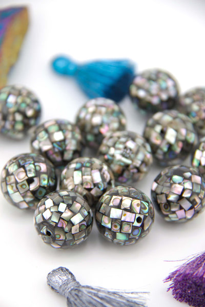 Natural Mosaic Abalone Round Beads, 20mm, 1 piece, Disco Ball Bead, Northern Lights DIY Jewelry