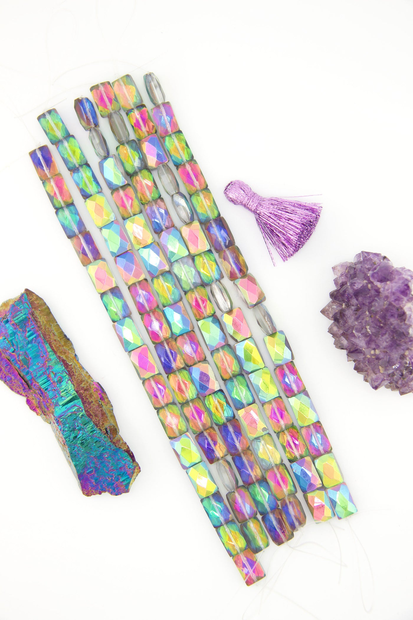 Aurora Borealis Faceted Rectangle Glass Beads, AB Finish, 8x12mm