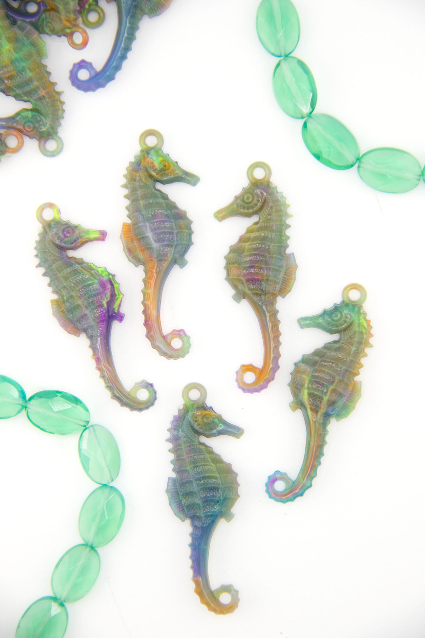 Aurora Marble Seahorse German Resin Charm, 50mm, 1 Pendant for making DIY mermaidcore jewelry