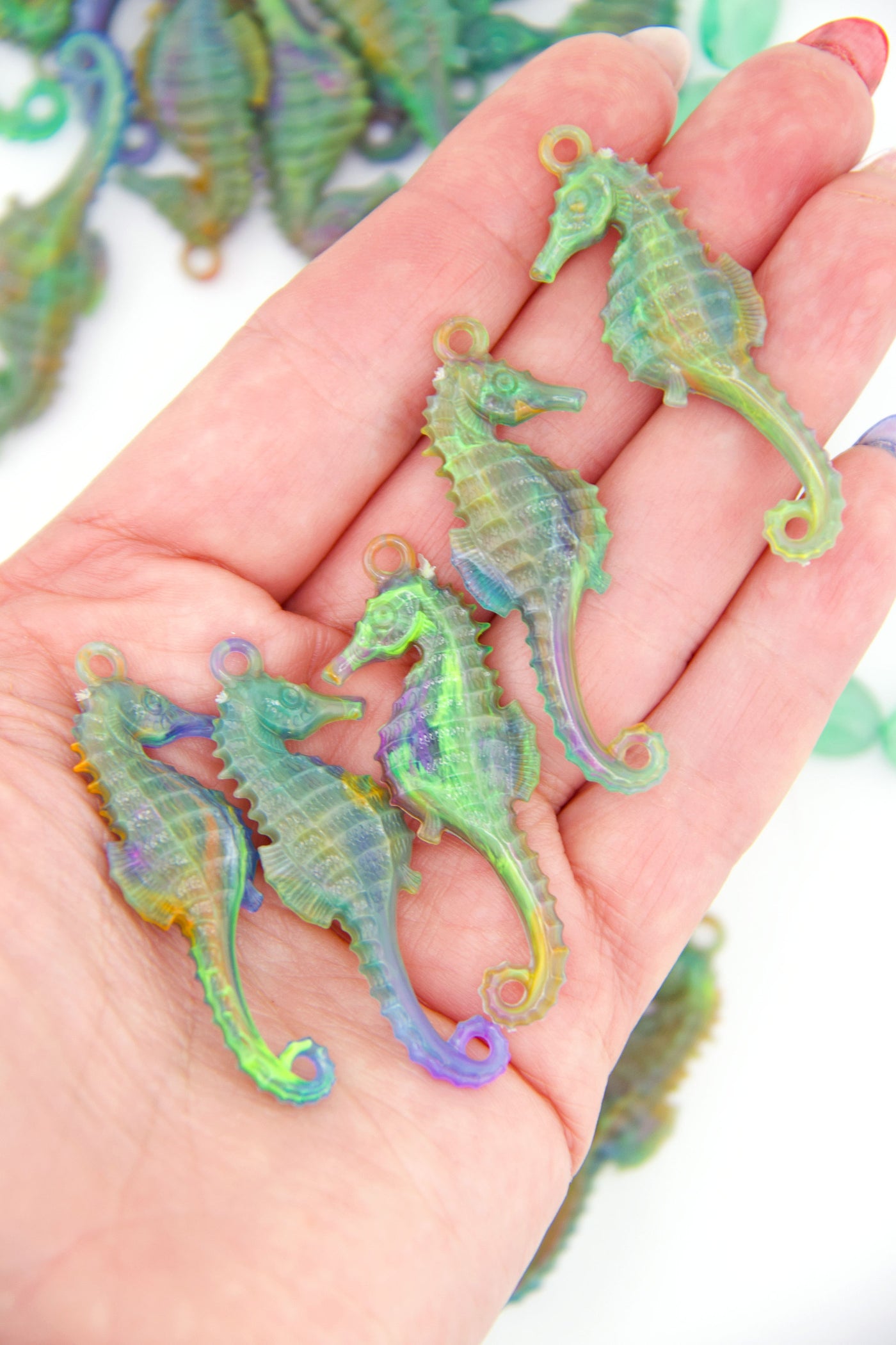 Aurora Marble Seahorse German Resin Charm, 50mm, 1 Pendant for making DIY mermaidcore jewelry