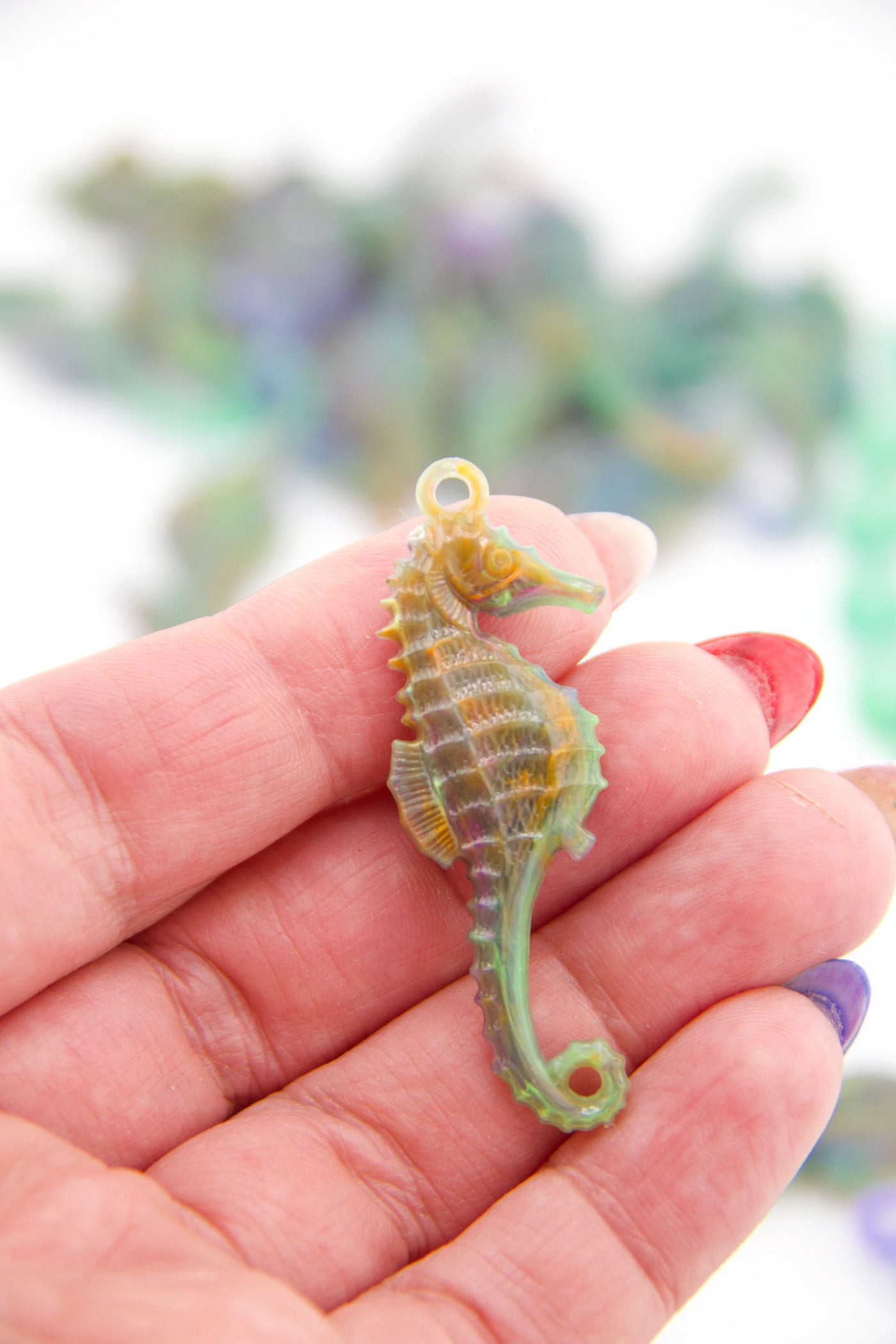 Aurora Marble Seahorse German Resin Charm, 50mm, 1 Pendant for making DIY mermaidcore jewelry