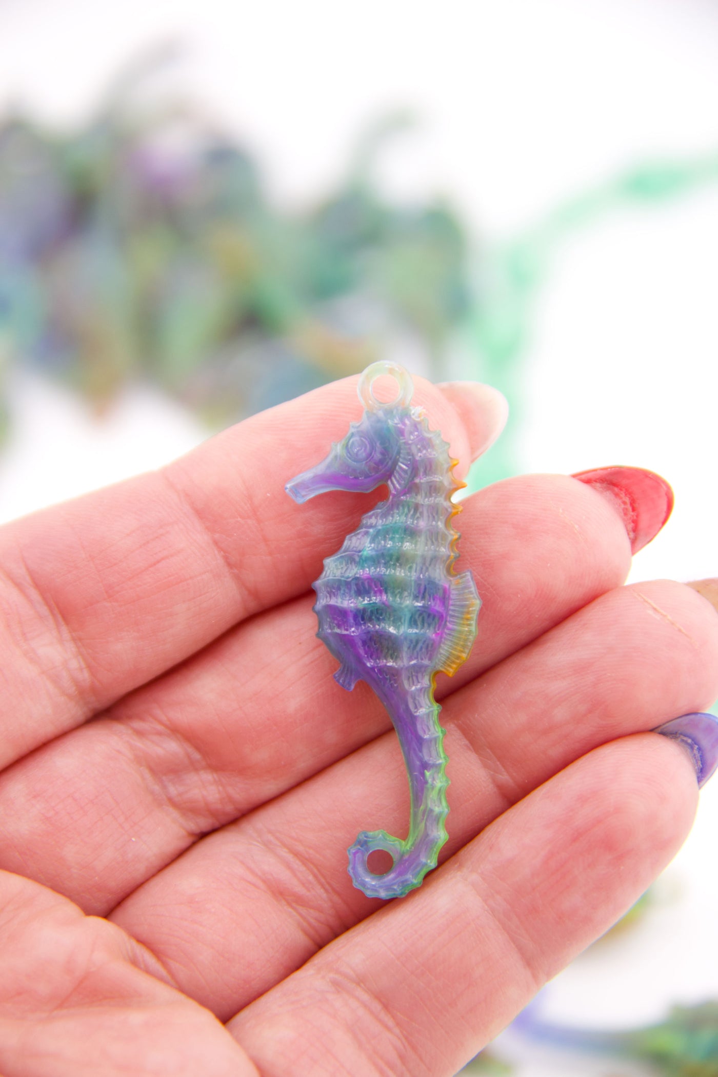 Aurora Marble Seahorse German Resin Charm, 50mm, 1 Pendant for making DIY mermaidcore jewelry