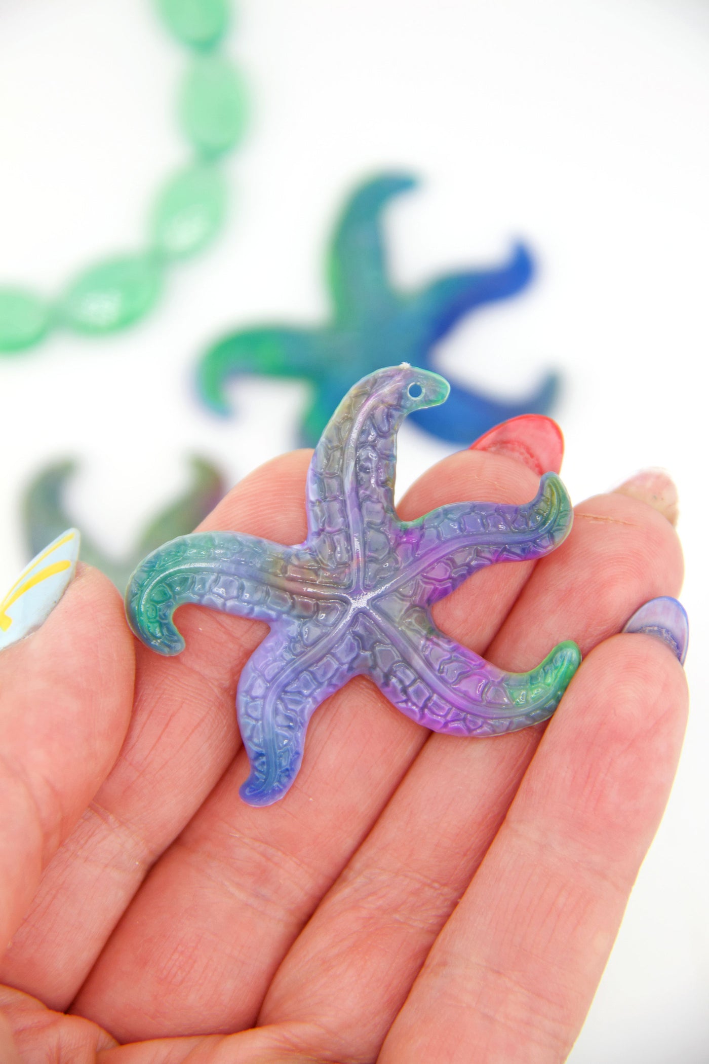 Aurora Marble Starfish German Resin Charm, 48mm, 1 Pendant for Mermaid inspired DIY Jewelry