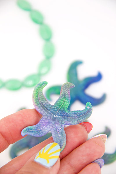 Aurora Marble Starfish German Resin Charm, 48mm, 1 Pendant for Mermaid inspired DIY Jewelry