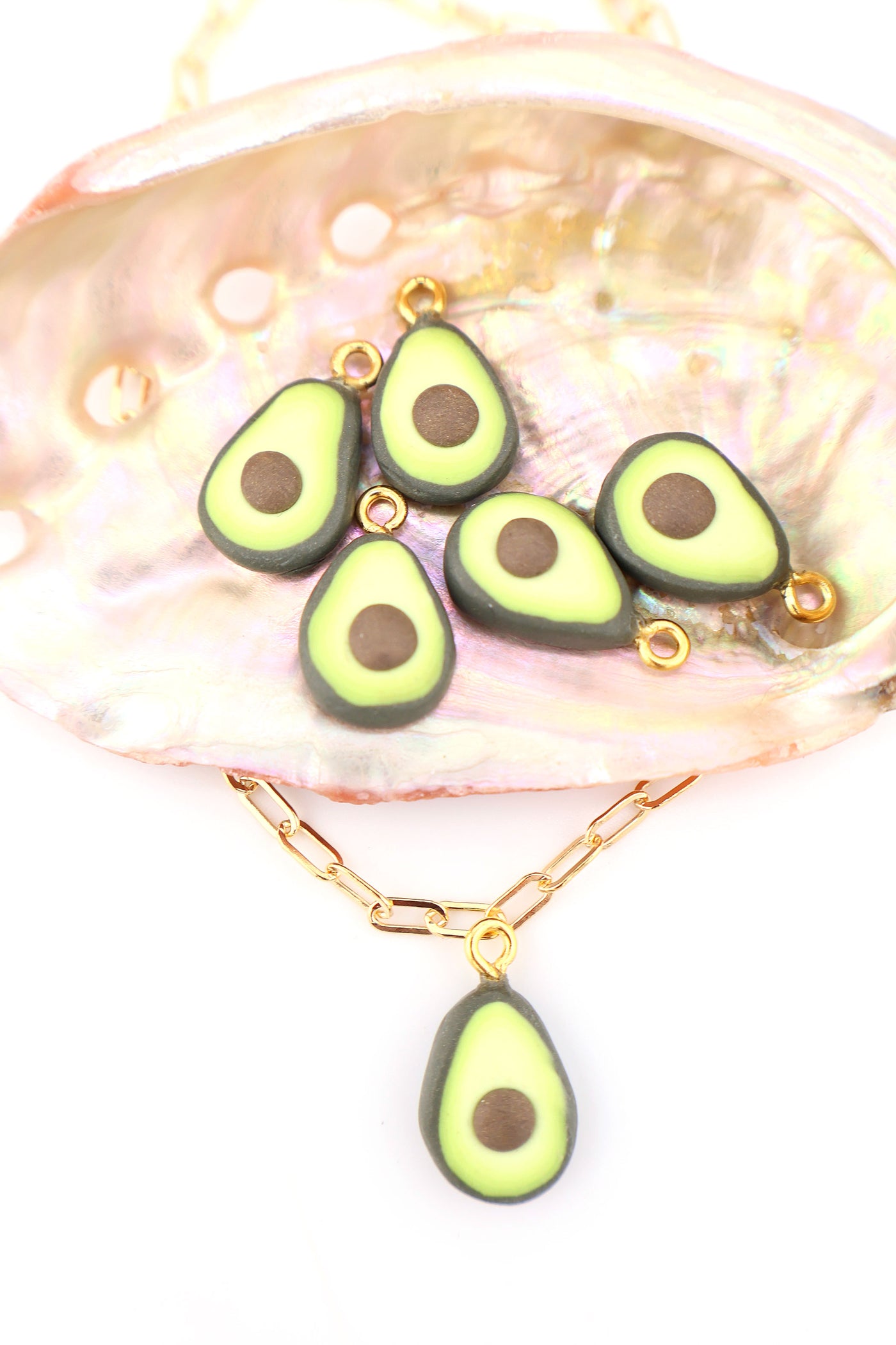 Avocado Charm, Artisan-Made Polymer Clay Pendant, 11x18mm, for making food inspired charm necklaces