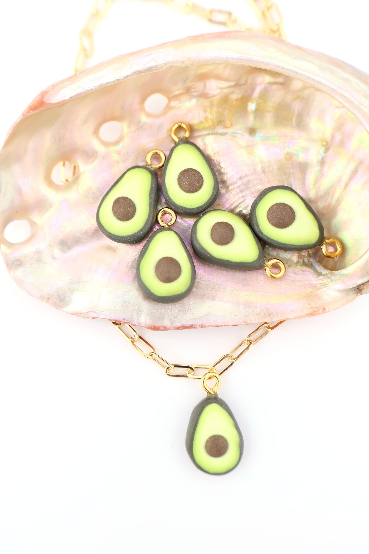 Avocado Charm, Artisan-Made Polymer Clay Pendant, 11x18mm, for making food inspired charm necklaces