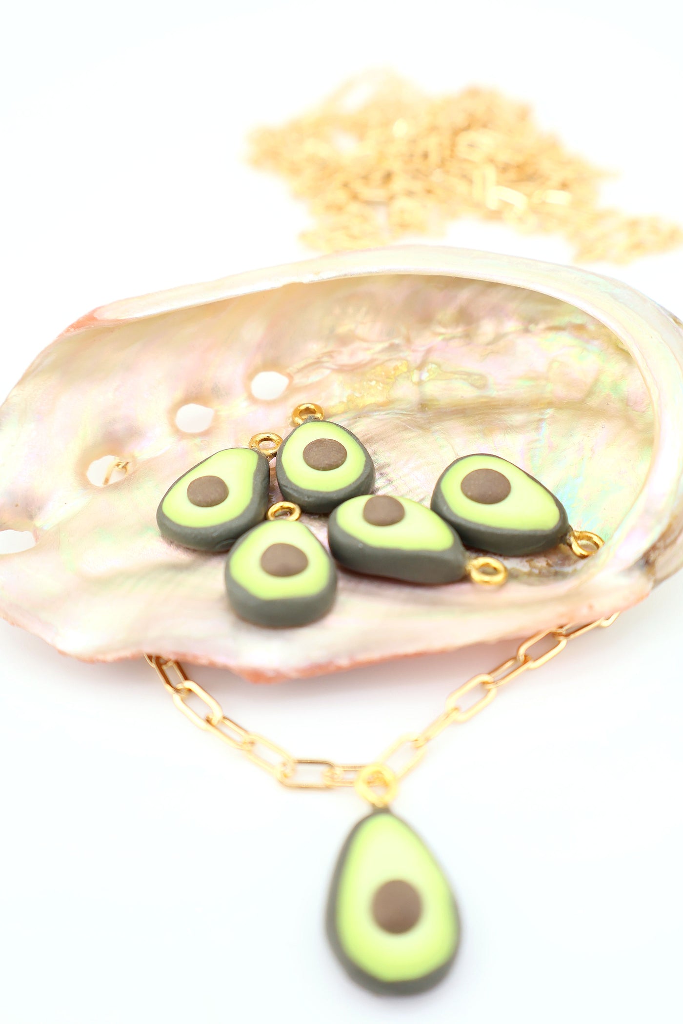 Avocado Charm, Artisan-Made Polymer Clay Pendant, 11x18mm, for making food inspired charm necklaces