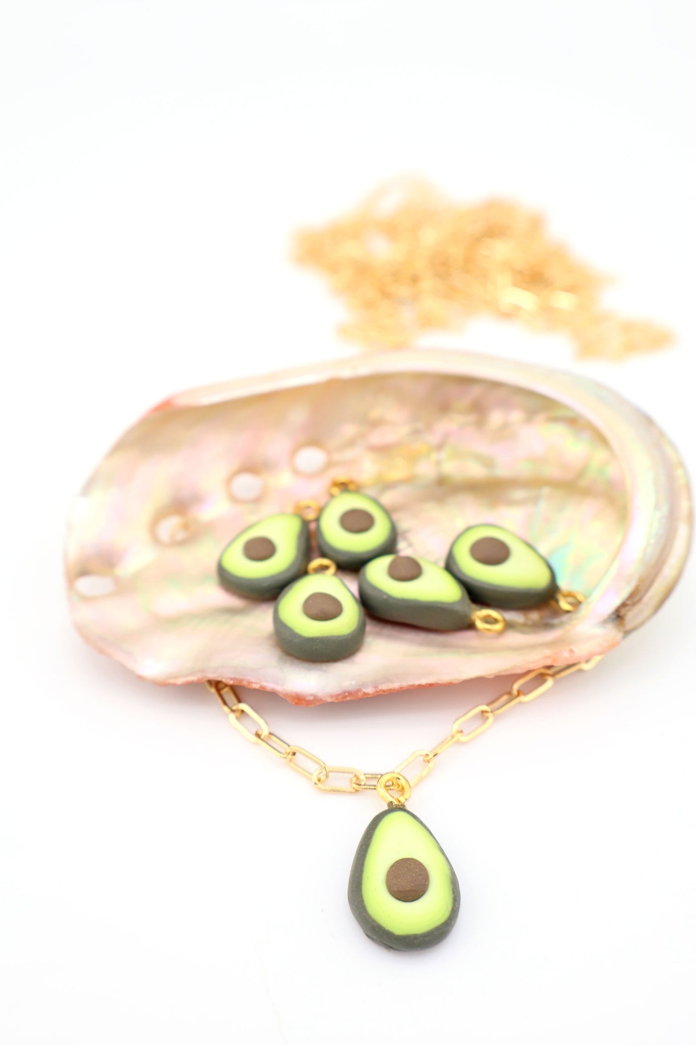 Avocado Charm, Artisan-Made Polymer Clay Pendant, 11x18mm, for making food inspired charm necklaces