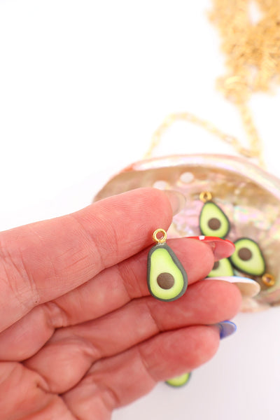 Avocado Charm, Artisan-Made Polymer Clay Pendant, 11x18mm, for making food inspired charm necklaces