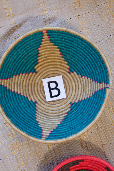 African Baskets, Coral & Teal Global Decor, from Rwanda, Assorted Sizes