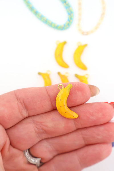 Banana Polymer Clay Charm, 22mm, 1 Handmade Pendant for making fruit charm DIY jewelry