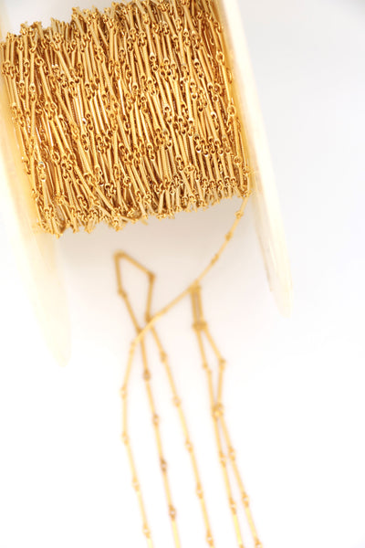 Gold Plated Dainty Bar Cable Chain, 13mm, By the Foot, for making trendy chain and charm necklaces