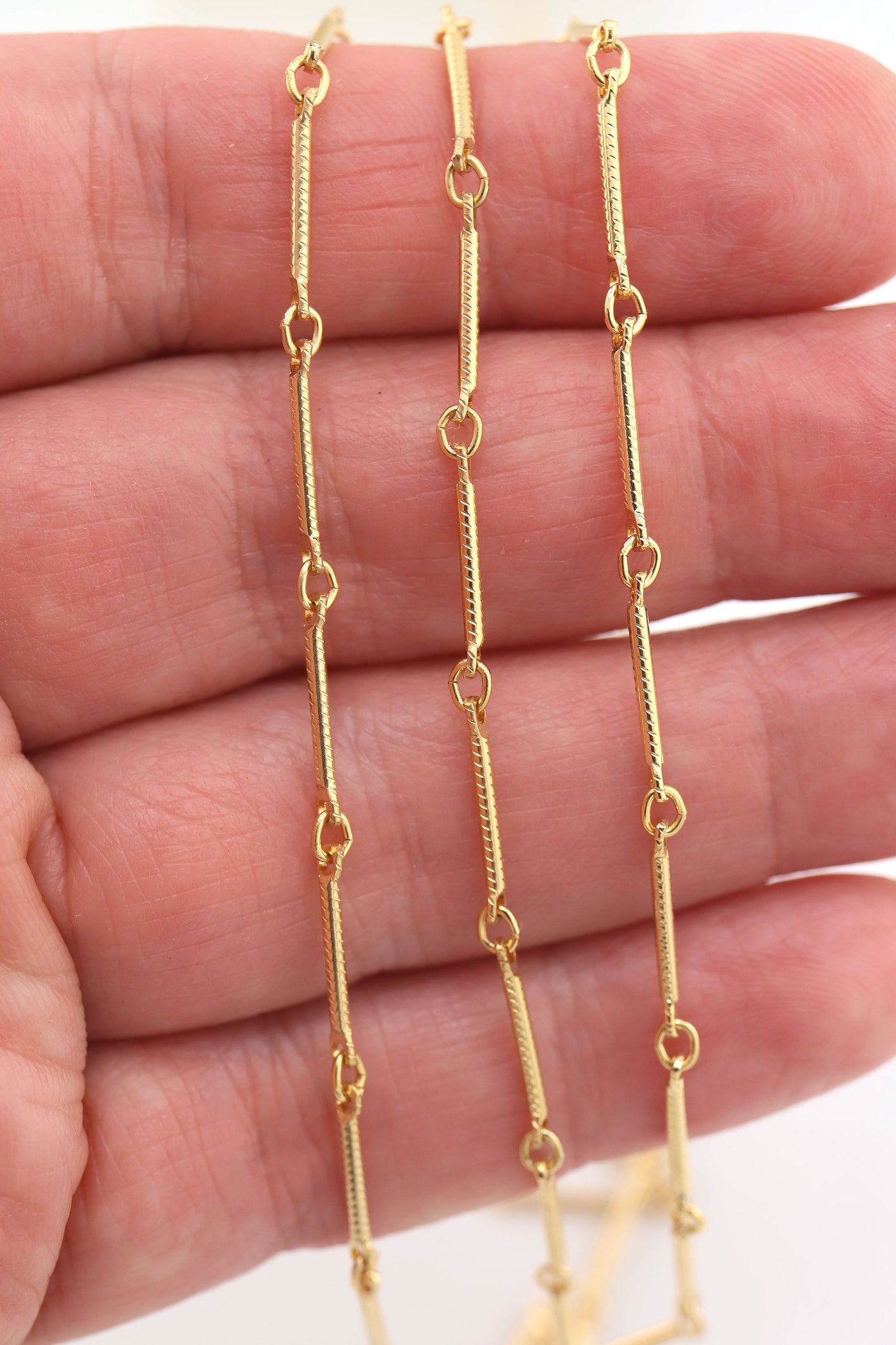 Gold Plated Dainty Bar Cable Chain, 13mm, By the Foot, for making trendy chain and charm necklaces