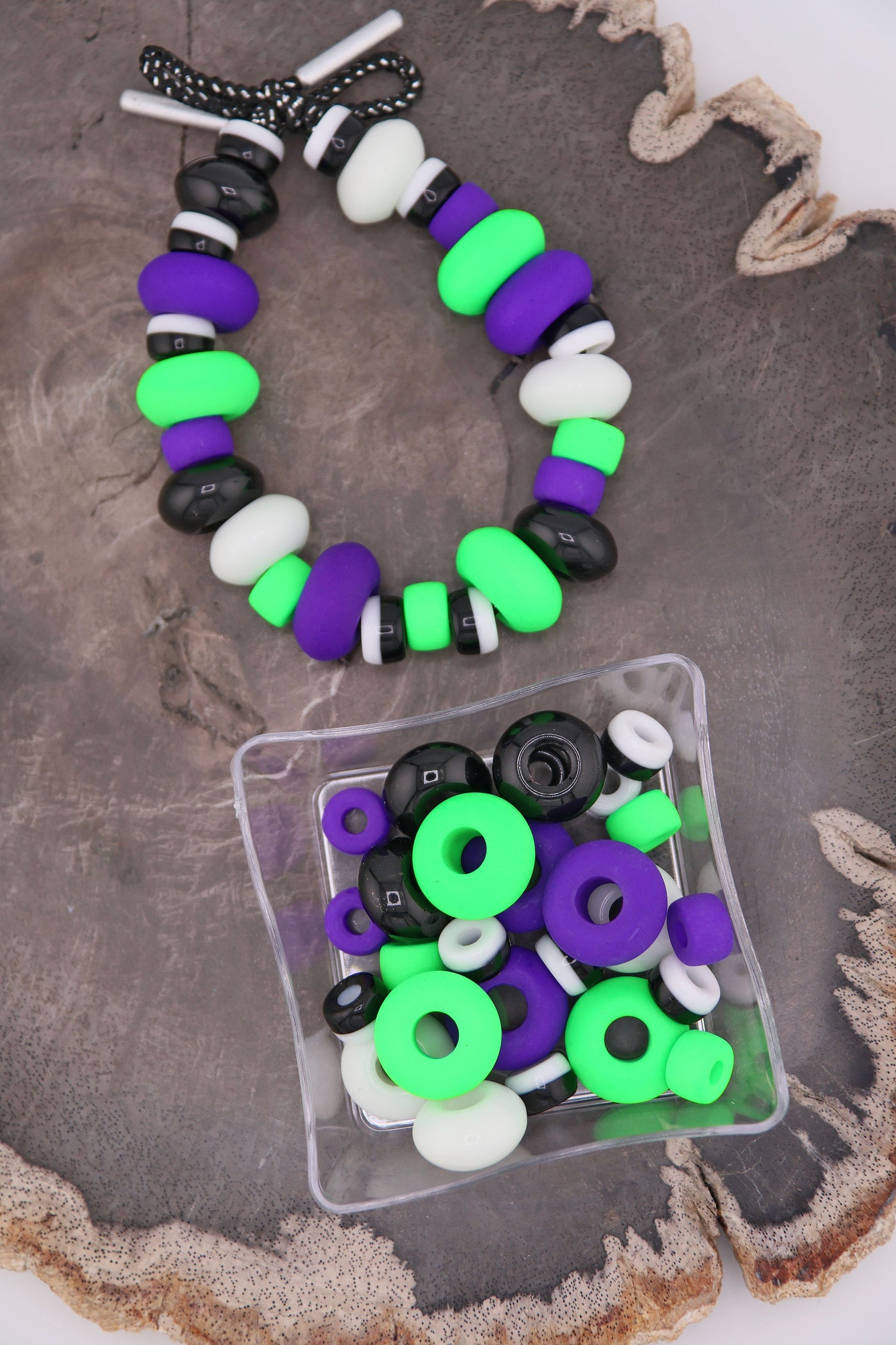 BEADlejuice, Betelgeuse Bead Grab Bag, B&W, Purple, Neon Green We said BEADlejuice 3x & these grab 