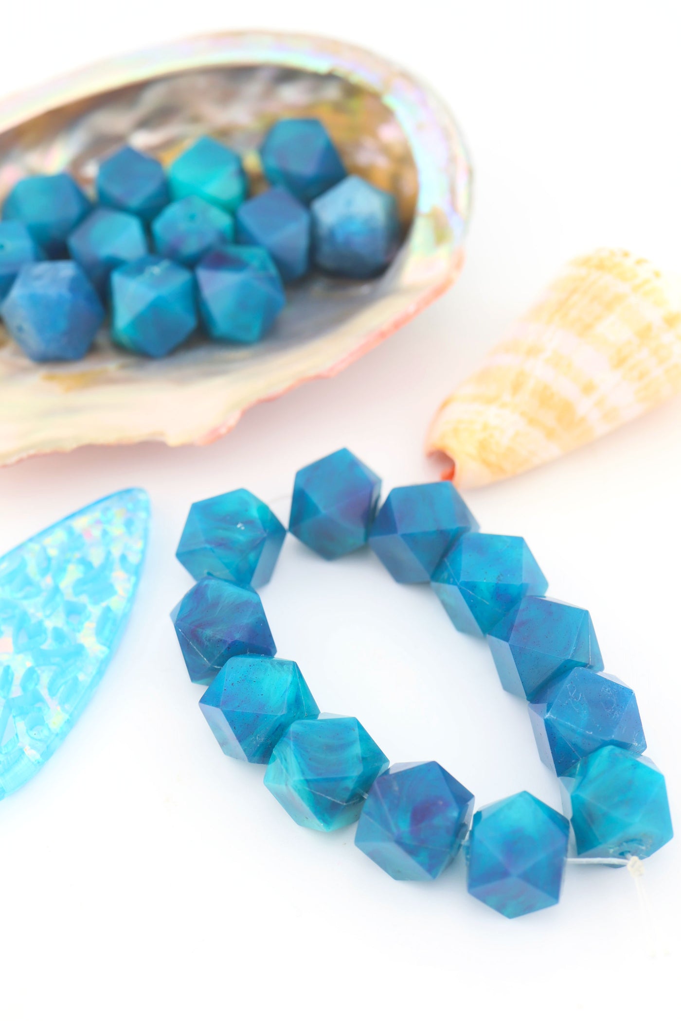 Bermuda Blue & 12 Sided Faceted Cube Beads, German Resin, 10mm. for DIY Fisherman Aesthetic Jewelry