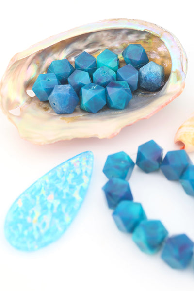 Bermuda Blue & 12 Sided Faceted Cube Beads, German Resin, 10mm. for DIY Fisherman Aesthetic Jewelry