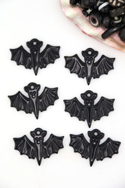 Black Bat German Resin Charm, 36x27mm, 1 Halloween Pendant