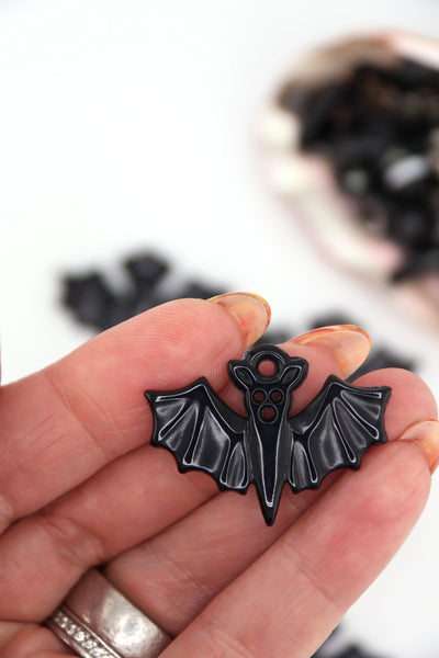 Black Bat German Resin Charm, 36x27mm, 1 Halloween Pendant