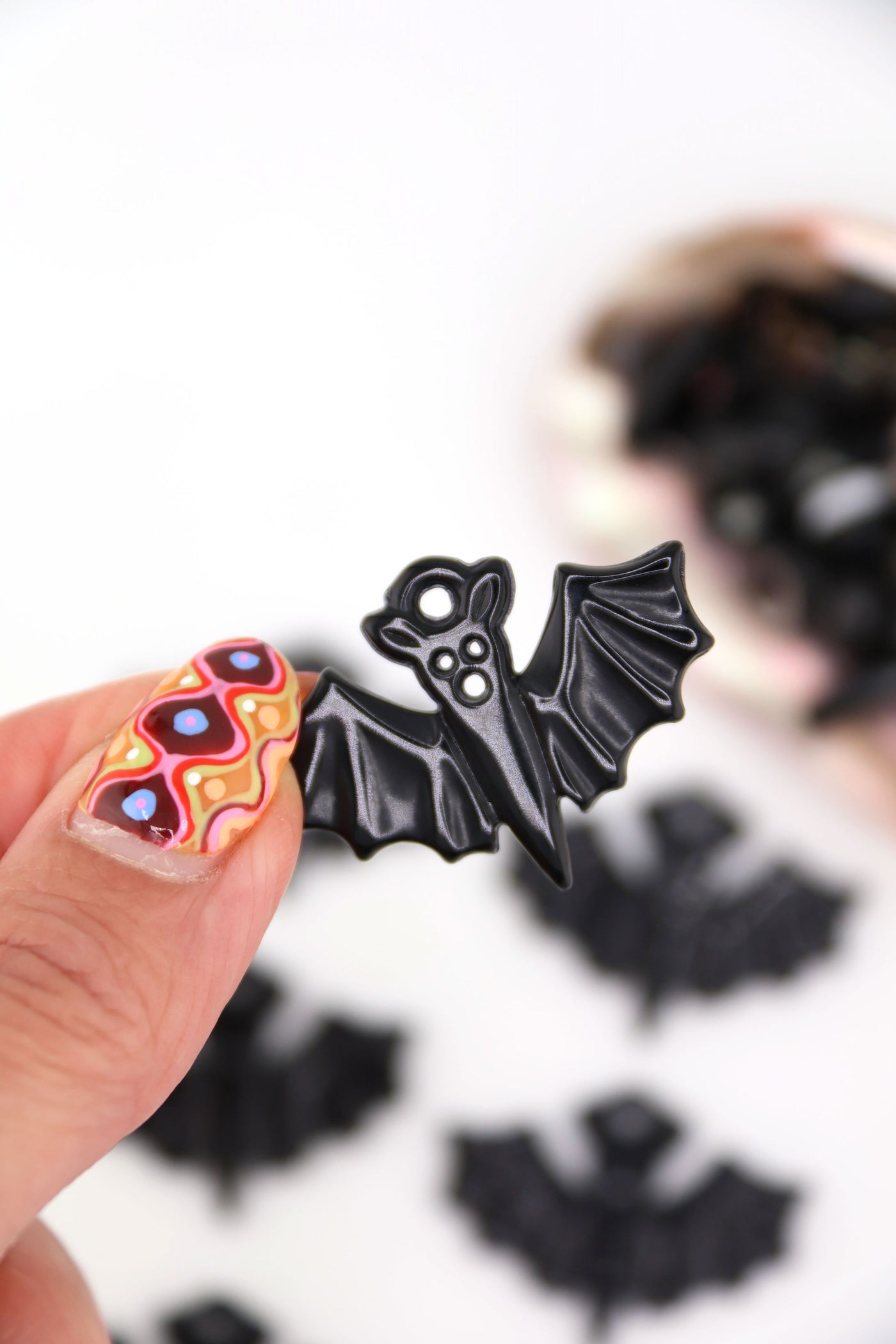 Black Bat German Resin Charm, 36x27mm, 1 Halloween Pendant