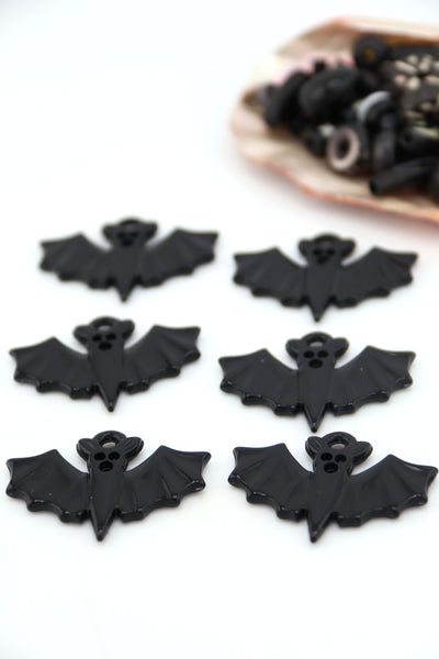 Black Bat German Resin Charm, 36x27mm, 1 Halloween Pendant