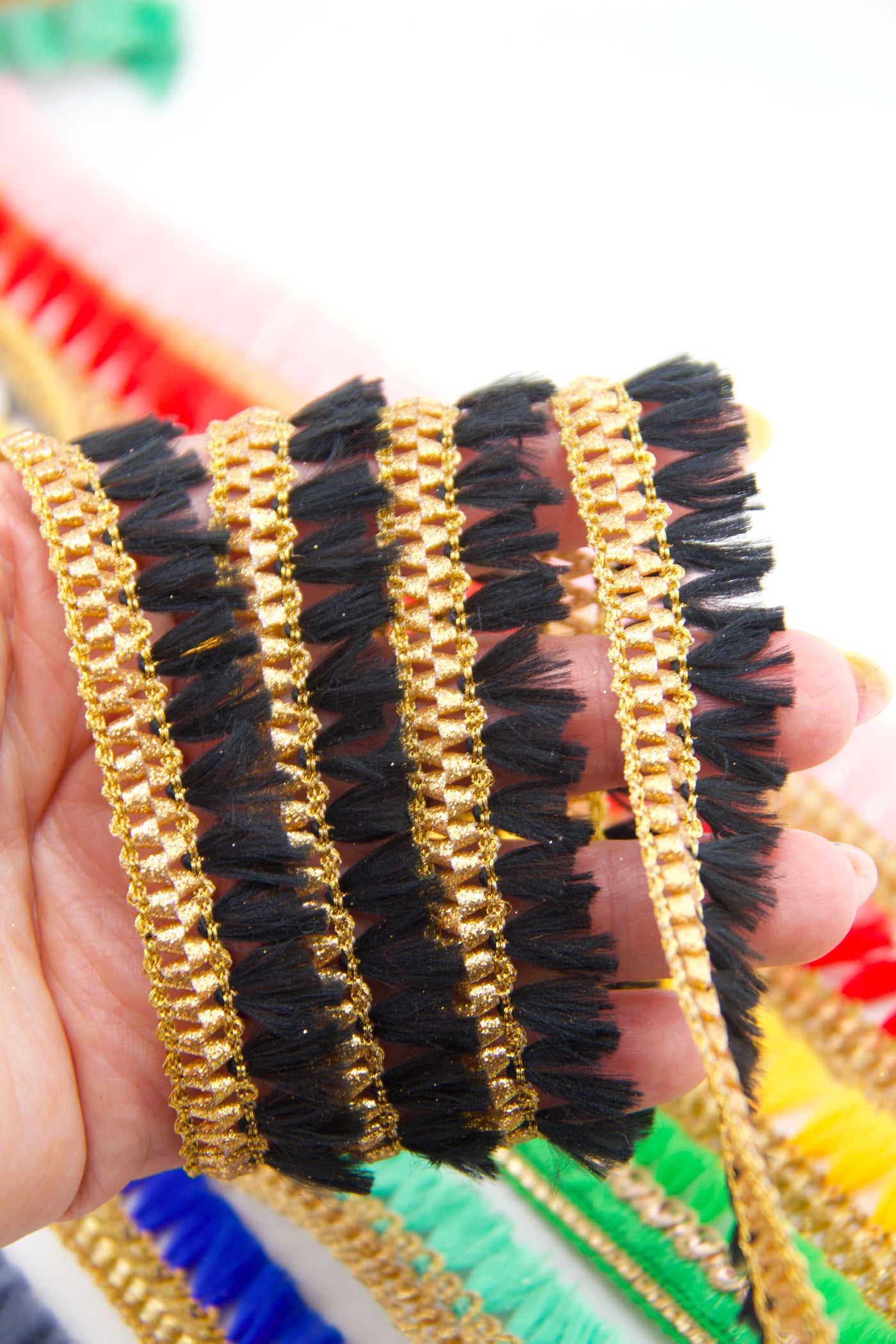 Black Skinny Indian Ribbon, Holiday Craft or Jewelry Supplies, Tassels and trim, all in one