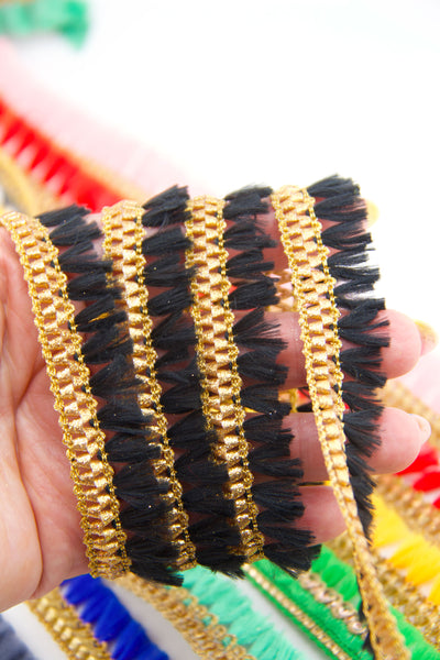 Black Skinny Indian Ribbon, Holiday Craft or Jewelry Supplies, Tassels and trim, all in one
