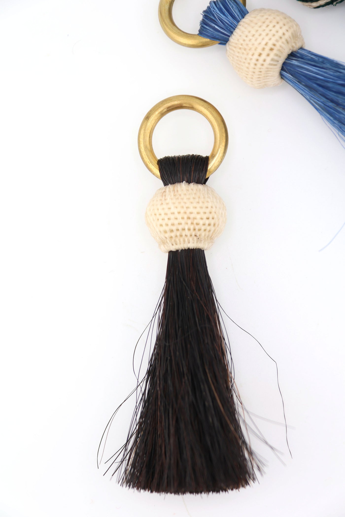 Black Horse Hair & Brass Tassel Keychains: Handmade Boho Jewelry