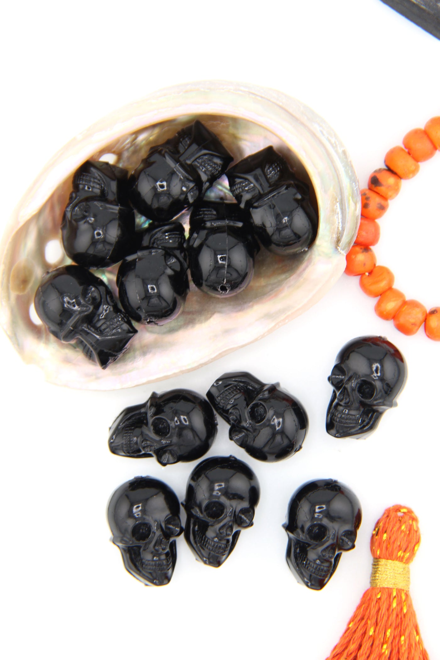 Sugar Skull Charm, Hand Carved Black Resin Bead for DIY Halloween Jewelry