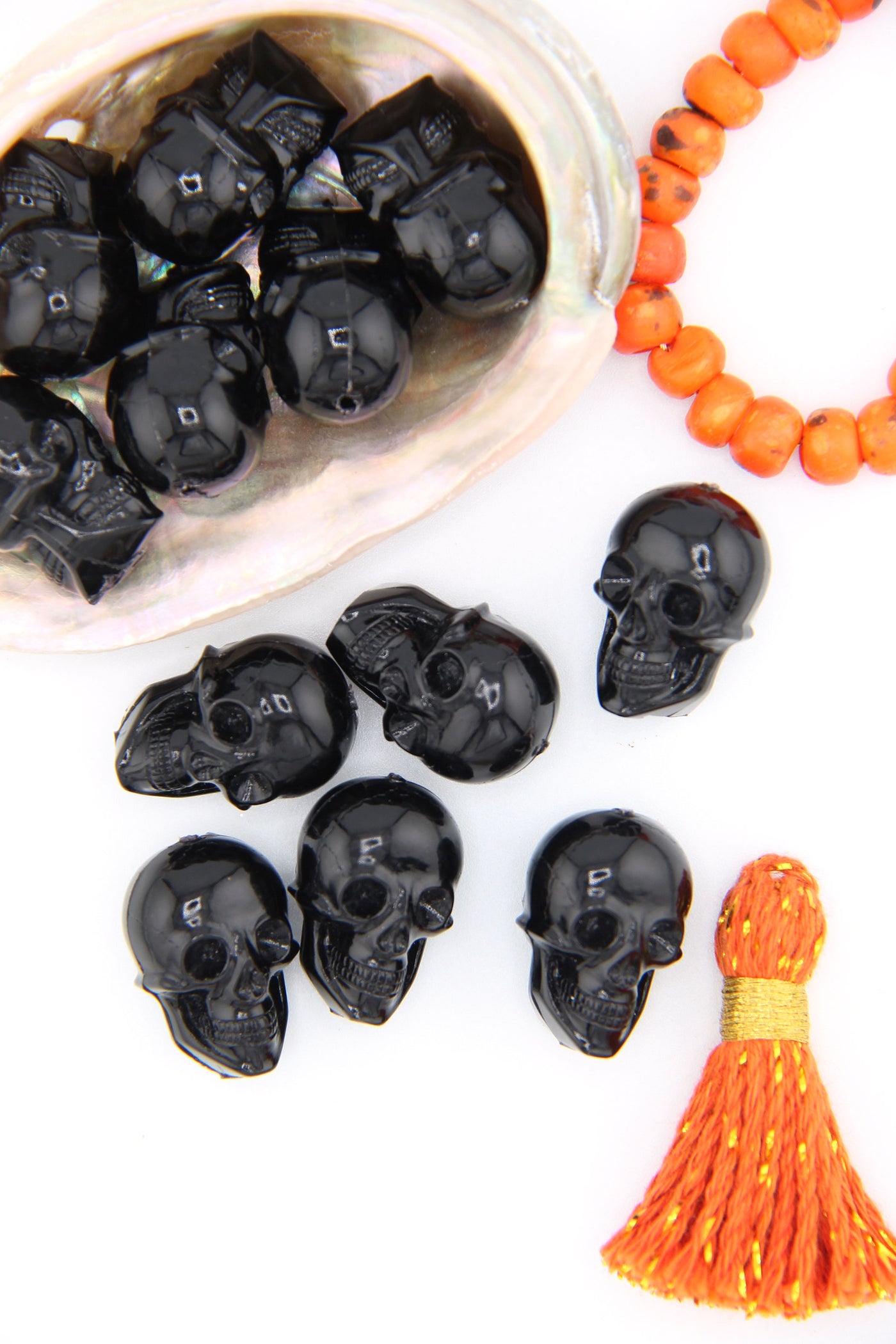  Sugar Skull Charm, Hand Carved Black Resin Bead for DIY Halloween Jewelry