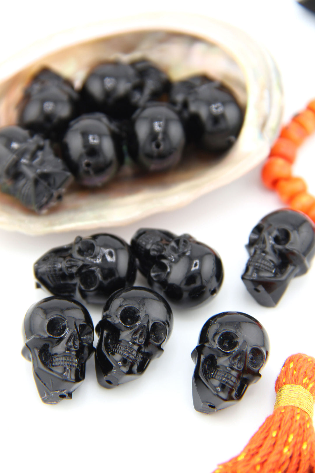 Necklace: Skull bone, resin and wooden buy beads