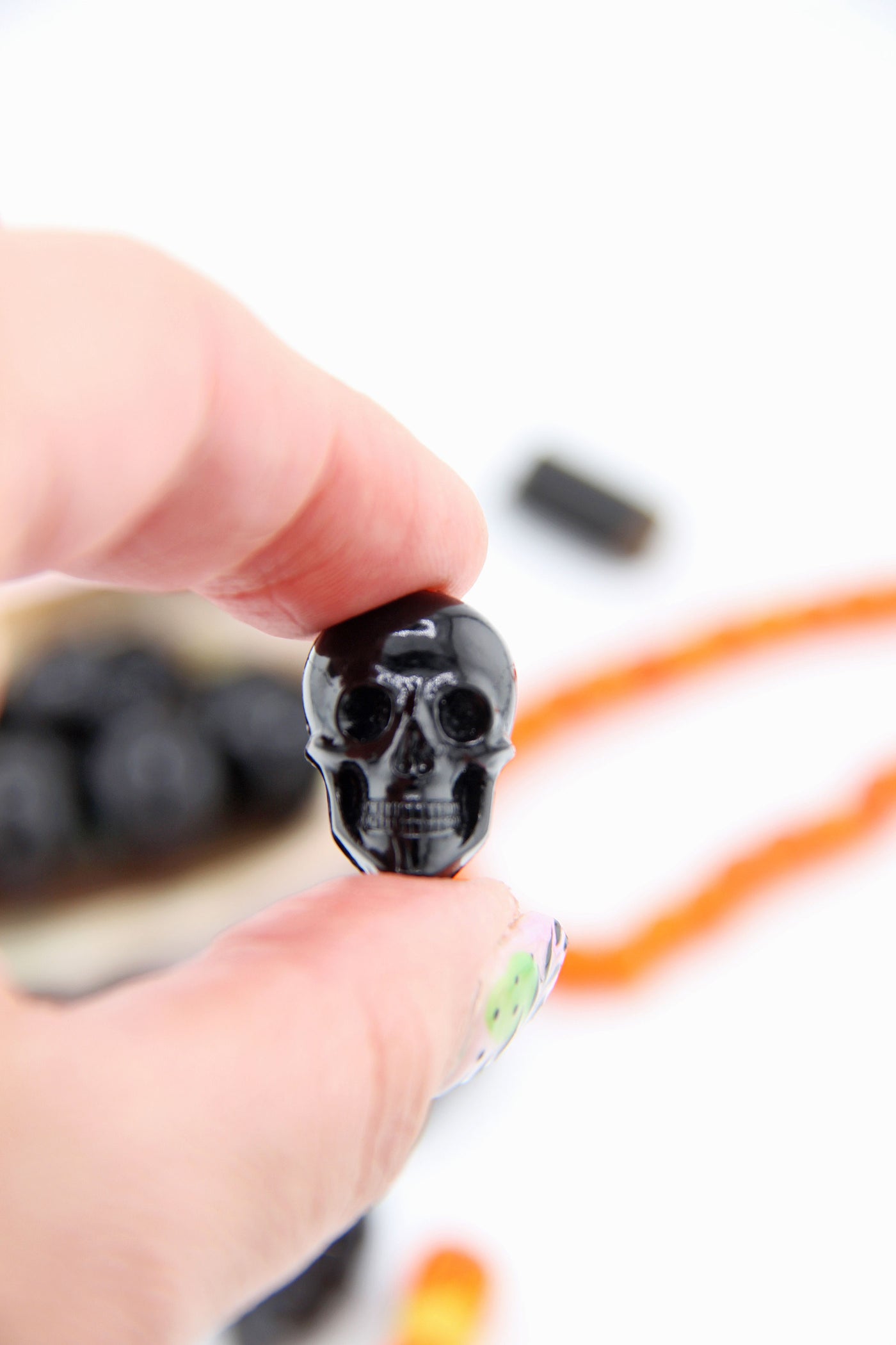 Sugar Skull Charm, Hand Carved Black Resin Bead for DIY Halloween Jewelry