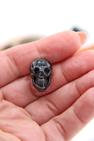 Sugar Skull Charm, Hand Carved Black Resin Bead for DIY Halloween Jewelry