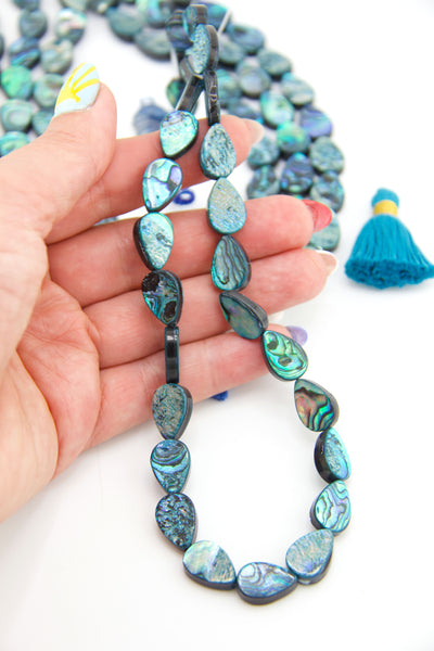 Aqua Paua Abalone Shell Teardrop Beads, 10x14mm, 16" strand