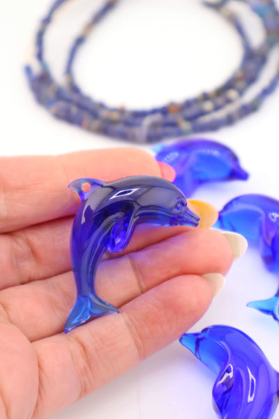 Cobalt Blue Dolphin Resin Pendant, 45mm, 1 Charm for DIY beachy mermaid jewelry