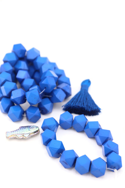 Classic Blue 12 Sided Faceted Cube Beads, German Resin, 10mm. for DIY Sardine Girl Summer Jewelry