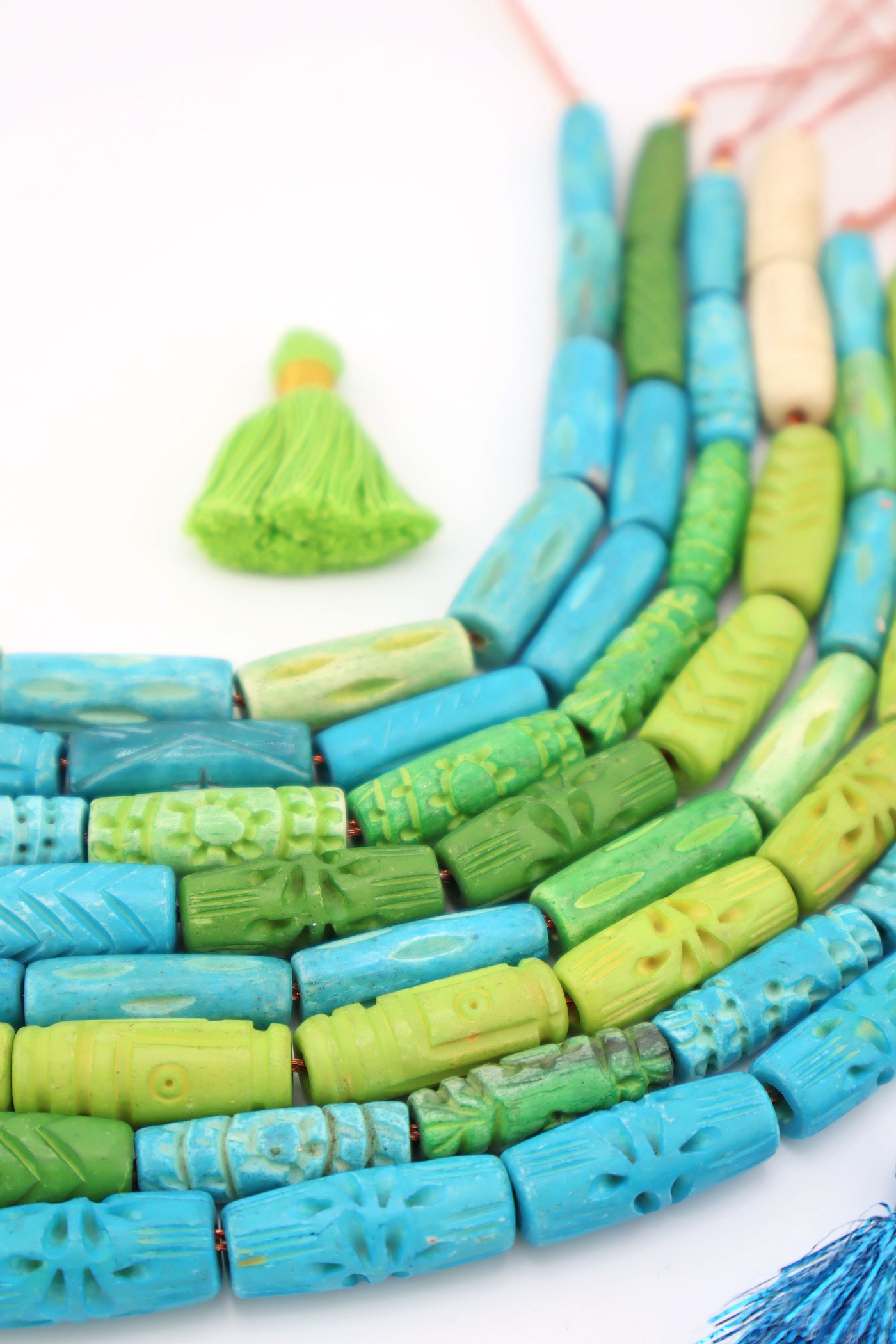 Wholesale Listing Exclusive Bead Bundle: Turquoise & Green Handmade 10x25mm for beginner DIY jewelry