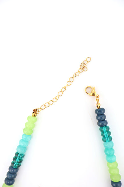 Sophia: Blue, Green Colorblock Necklace: Multi Gemstones, Adjustable jade necklace in blue, green