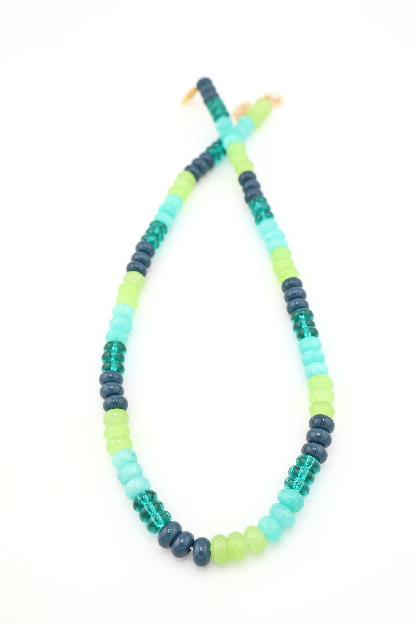 Sophia: Blue, Green Colorblock Necklace: Multi Gemstones, Adjustable jade necklace in blue, green