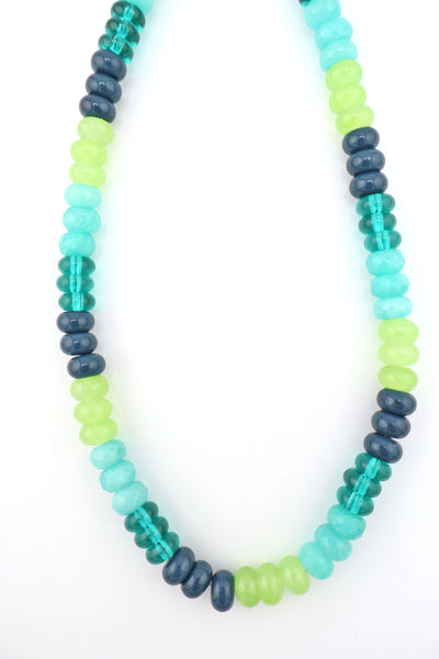 Sophia: Blue, Green Colorblock Necklace: Multi Gemstones, Adjustable jade necklace in blue, green