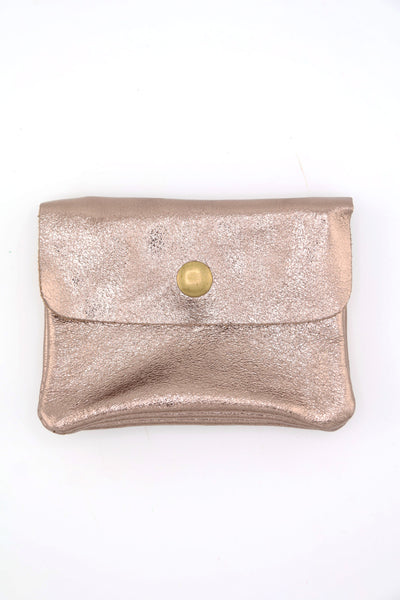 Bronze Metallic Italian Leather Coin Purse, 3 Compartments, Zipper Pocket. Real Italian Leather 